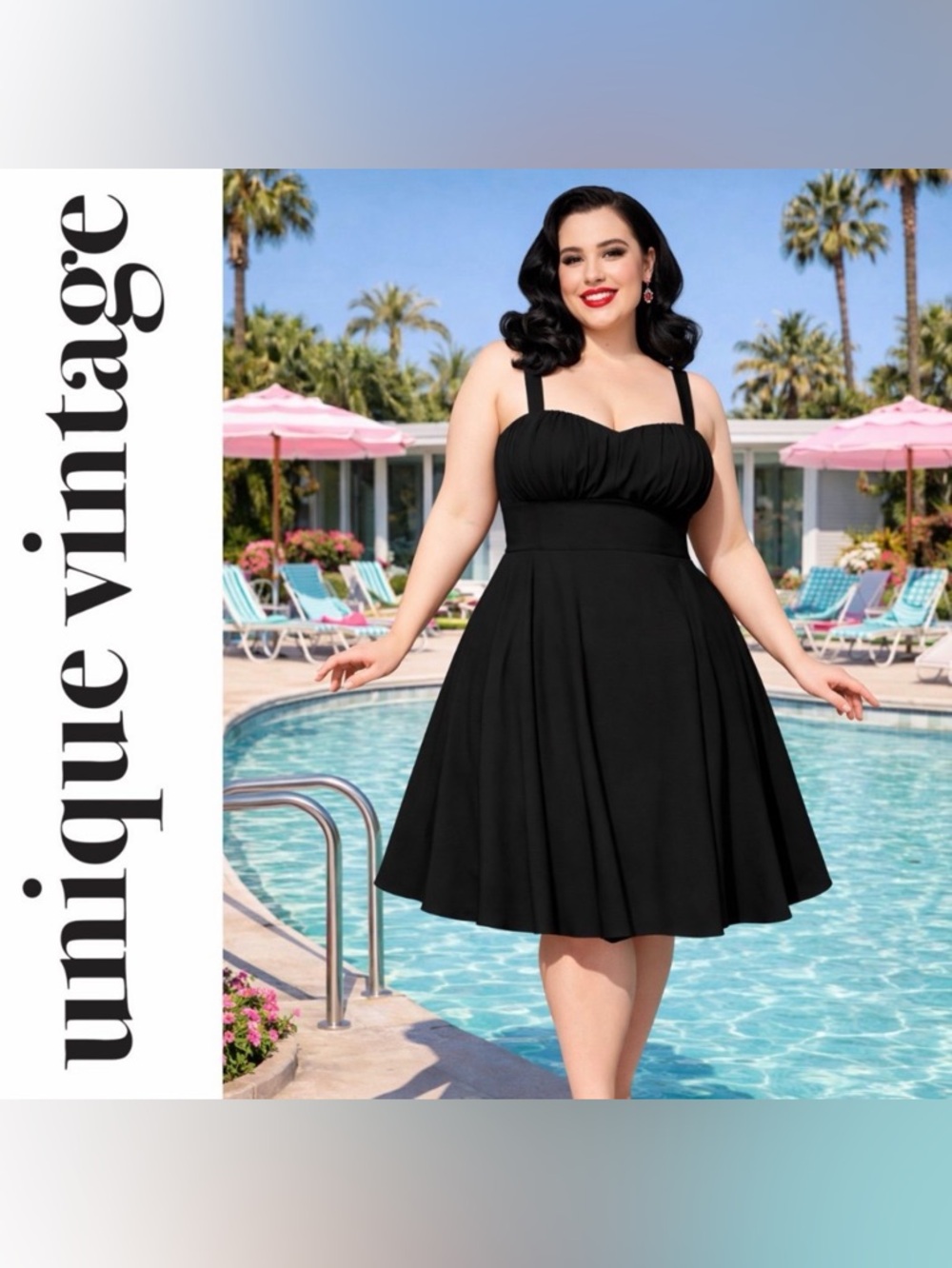 Unique Vintage Black 1950s Fit & Flare Sweetheart Bust Swing Dress, XL, NWT!